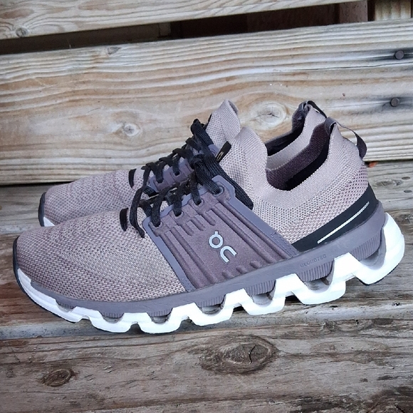 On Running Cloudswift Taupe and Black Athletic Shoes - Picture 8 of 12